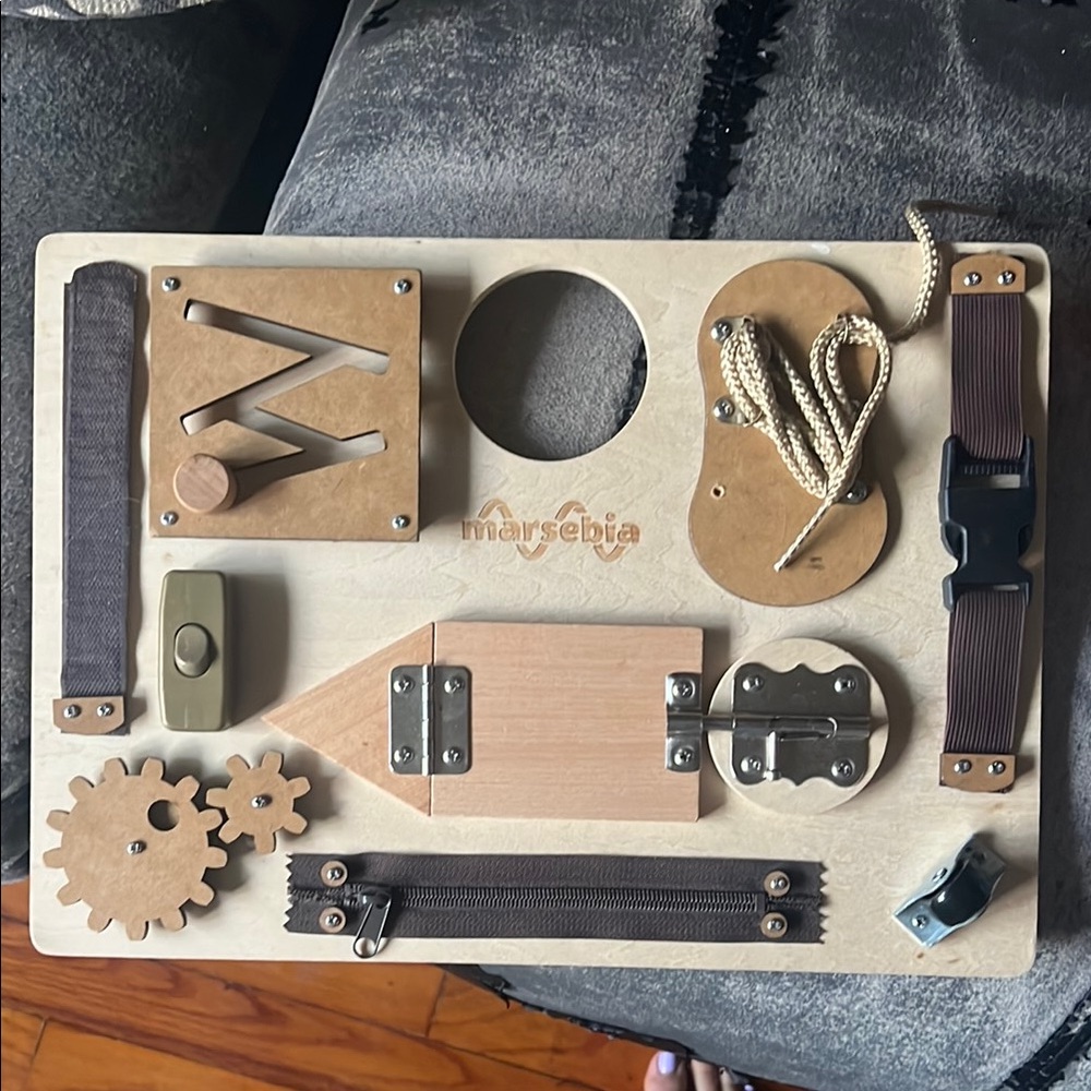 Montessori Busy Board for Toddlers - Natural Wood